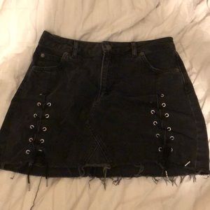 Topshop moto black denim lace up skirt